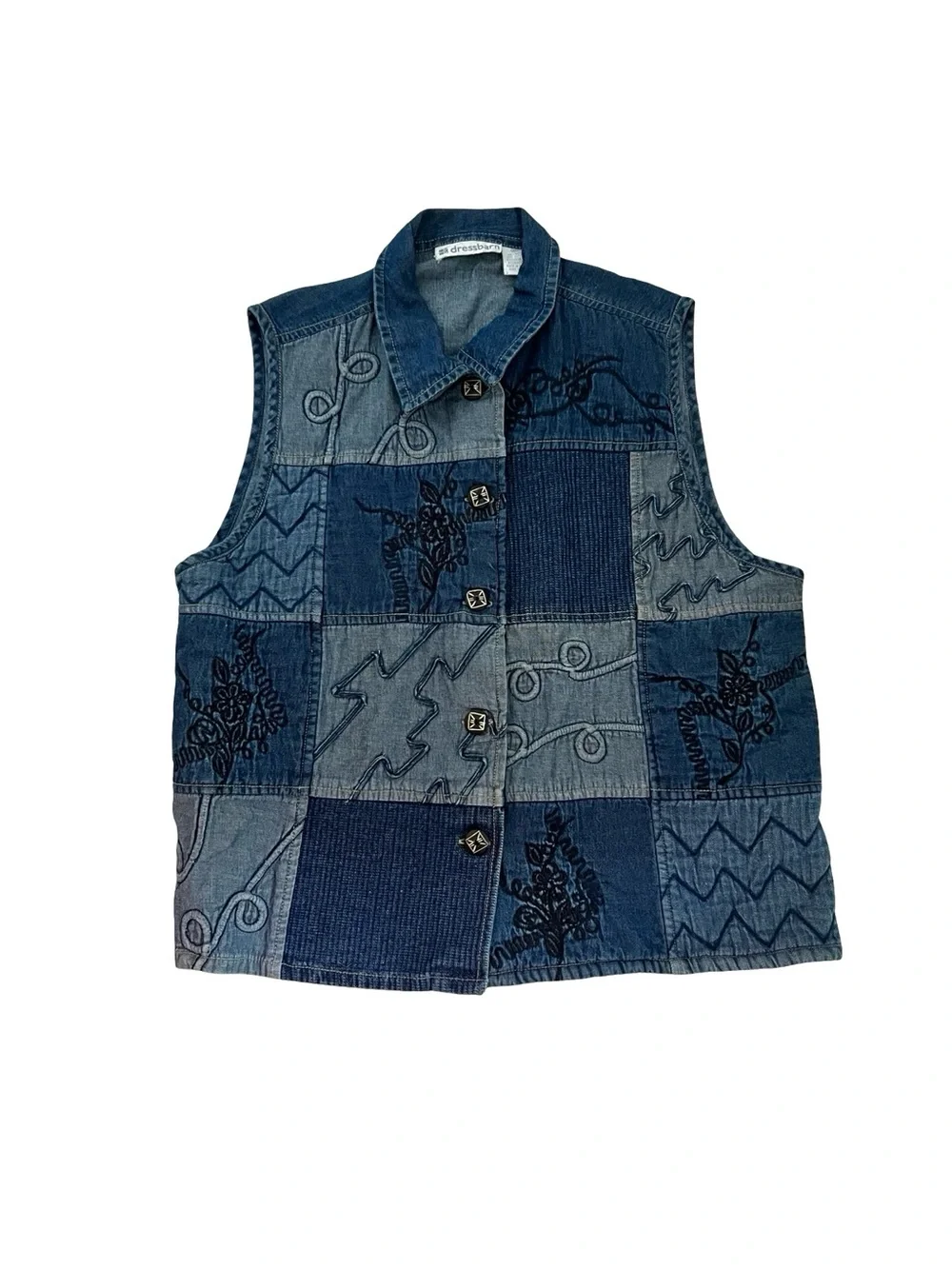 Dressbarn Vintage Patchwork Denim Vest Embroidered Boho Cottagecore Summer XL